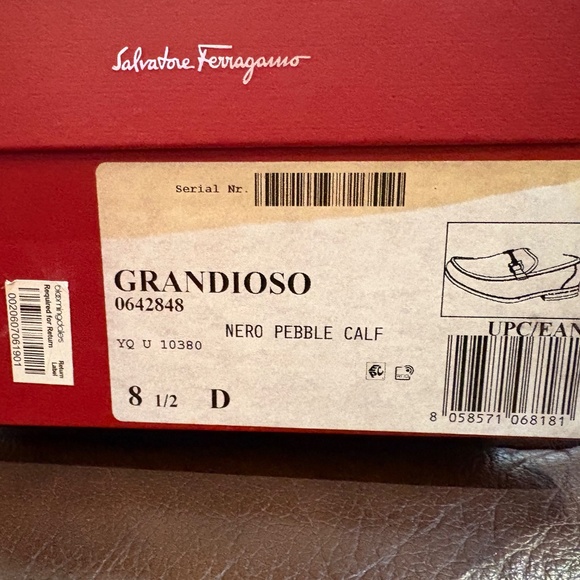 Ferragamo Grandioso Gancini Black Leather Loafers Size 8.5 Free Shipping - Picture 2 of 5